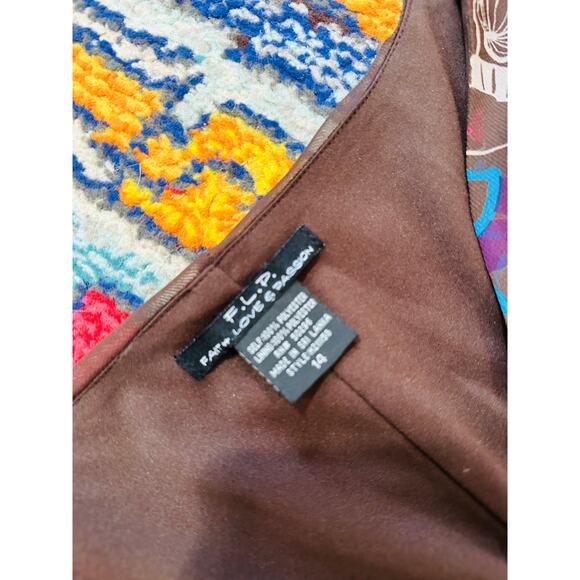 vintage Y2K chocolate brown floral silky cap sleeve midi cottage core sundress - Picture 4 of 4